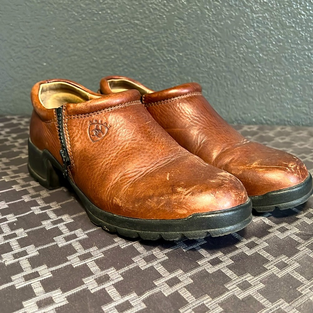 Ariat women’s side zip brown leather loafers.